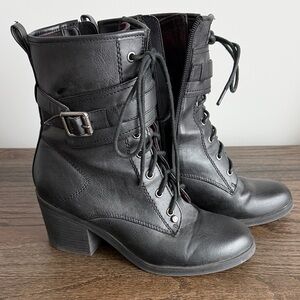 G by Guess Black Lace-Up Boots with Buckle